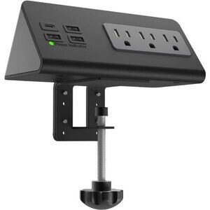 USB C Power Strip Clamp Mount Surge Protector Desk Charger 3 Outlet 4 USB Port